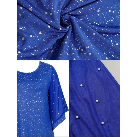 EUC Cobalt Blue Shimmering Top with Pearl Accents on Sleeves, 2XL - Picture 7 of 7